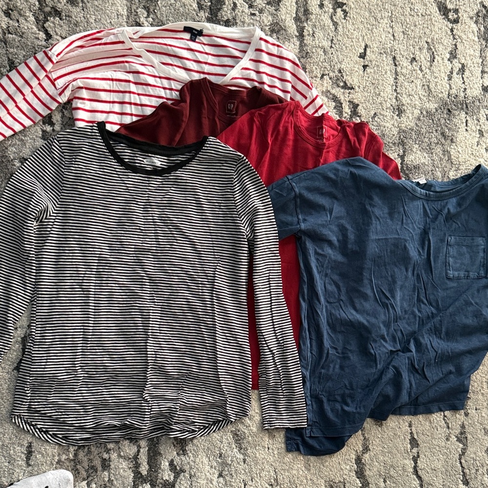 Bundle GAP Women's Long Sleeve Tops - Striped, Red, and Blue